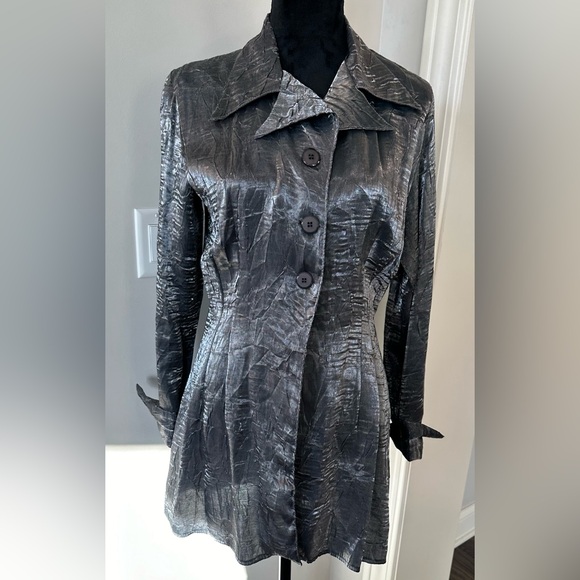 ✨VTG✨GANTOS BLOUSE BLAZER Silver Metallic Women Size Small 🪩 - Picture 2 of 16